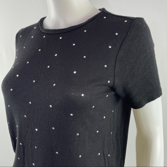 Zara Black Short Sleeve Studded T-Shirt Top Size M Studs Casual Knit - Picture 2 of 9